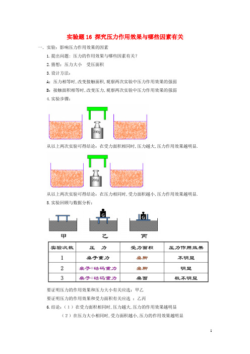 中考物理实验精练精解专题实验题16探究压力作用效果与哪些因素有关含解析