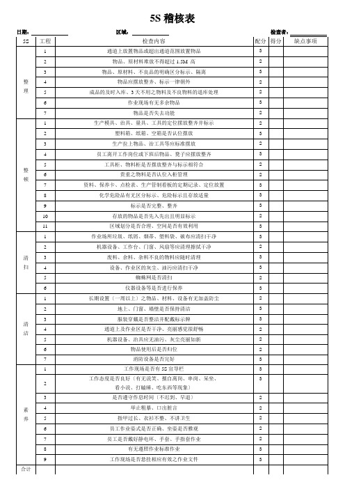 5S稽核表