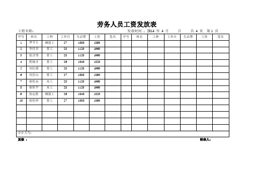 农民工工资发放表格