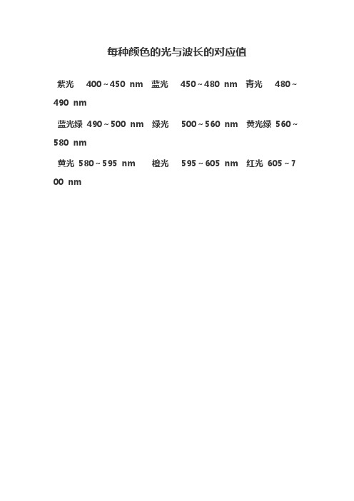 每种颜色的光与波长的对应值