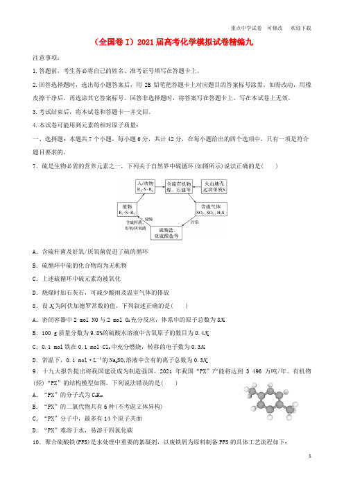 (全国卷I)2021届高考化学模拟试卷精编九