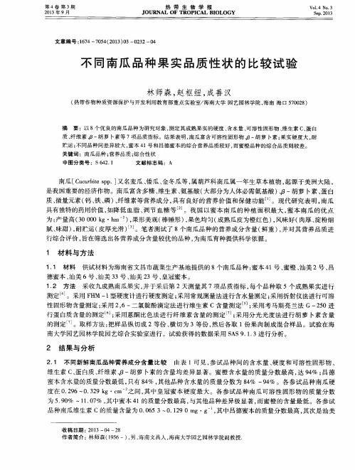 不同南瓜品种果实品质性状的比较试验