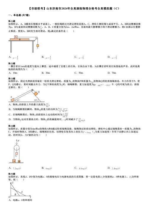 【市级联考】山东济南市2024年全真演练物理合格考全真模拟题(C)