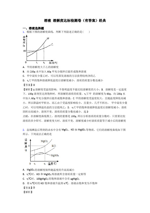 溶液 溶解度达标检测卷(有答案)经典