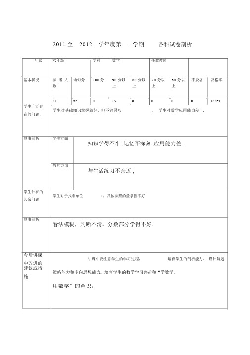 完整版六上学试卷分析