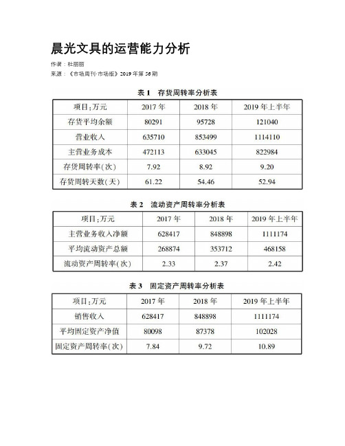 晨光文具的运营能力分析