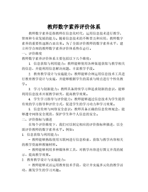 教师数字素养评价体系