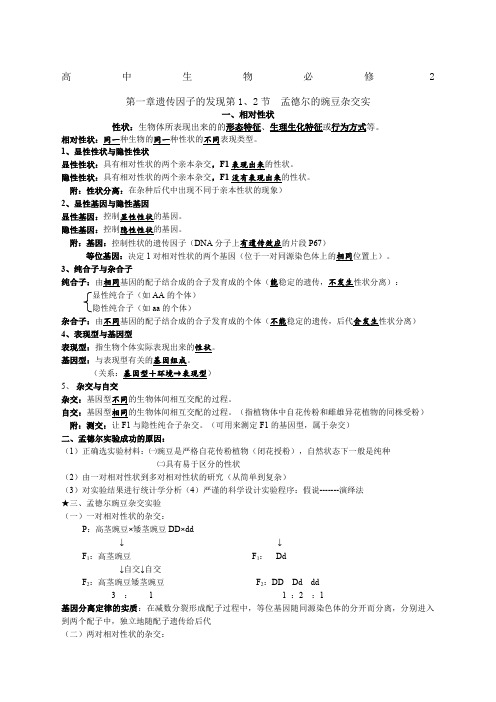 人教版高中生物必修二知识点总结内容精炼