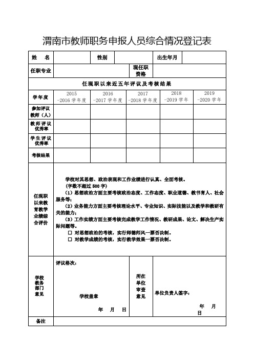 职称评定10  综合情况评议表