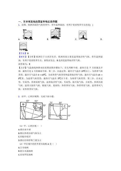 初中地理 东半球其他的国家和地区专题练习及答案100