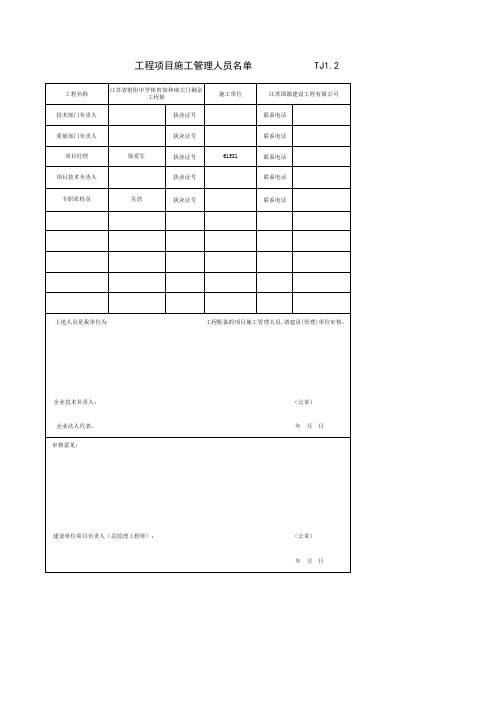 工程项目施工管理人员名单