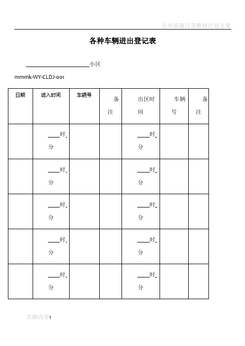 物业公司 各种车辆进出登记表