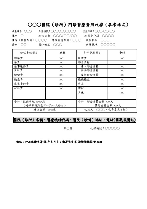 医院诊所门诊医疗费用收据参考格式