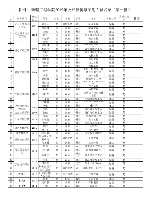 新疆工程学院2019年公开招聘拟录用人员名单