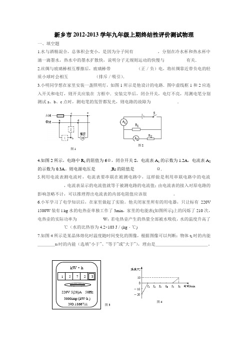 新乡市九年级上期终结性评价测试物理