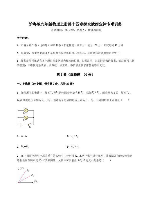 考点解析沪粤版九年级物理上册第十四章探究欧姆定律专项训练试题(含详细解析)