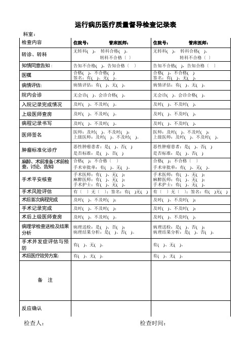 运行病历医疗质量督导检查记录表e