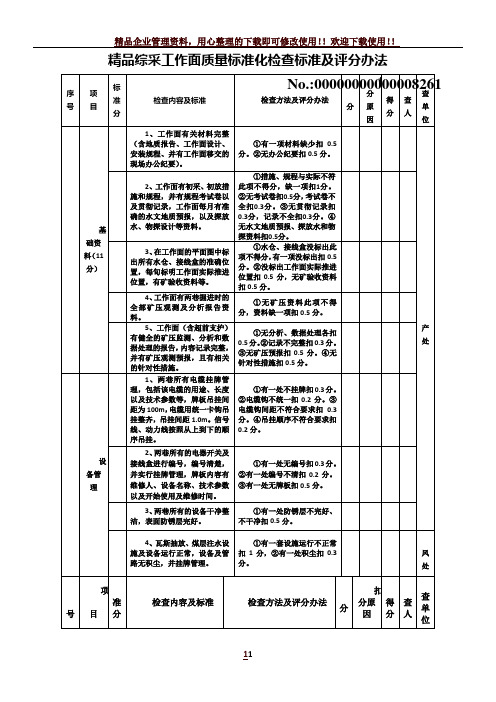 精品综采工作面质量标准化检查标准及评分办法