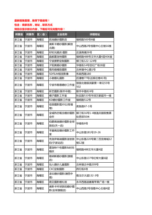 新版浙江省宁波市海曙区婚纱摄影企业公司商家户名录单联系方式地址大全40家