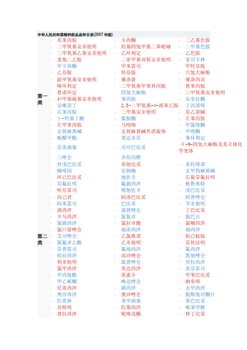 中华人民共和国精神药品品种目录