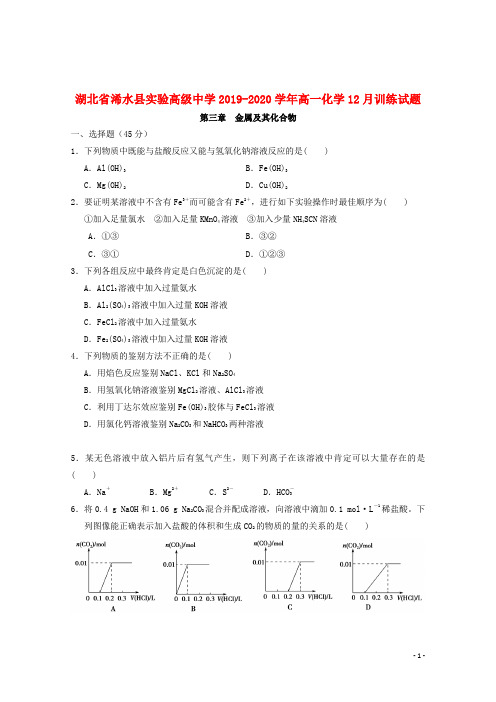 湖北省浠水县实验高级中学2019_2020学年高一化学12月训练试题