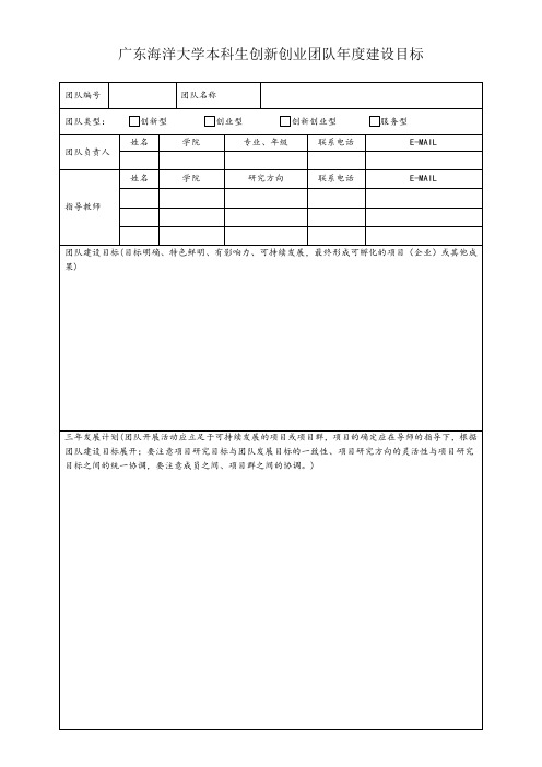 广东海洋大学本科生创新创业团队年度建设目标