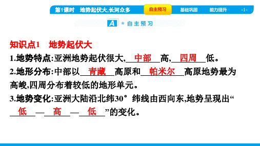 2022年人教版七年级下册地理第六章我们生活的大洲——亚洲 第二节 第1课时 地势起伏大,长河众多