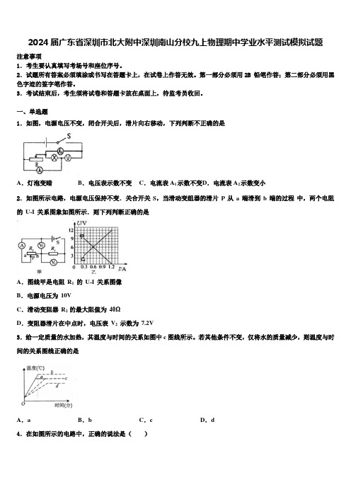 2024届广东省深圳市北大附中深圳南山分校九上物理期中学业水平测试模拟试题含解析