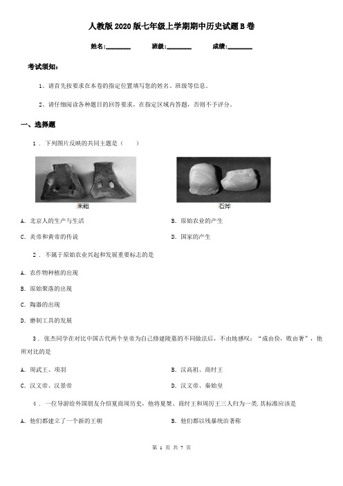 人教版2020版七年级上学期期中历史试题B卷