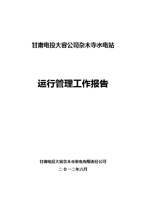 杂木寺水电站运行管理报告报告