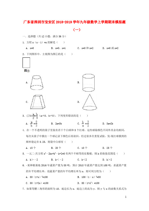 广东省深圳市宝安区2018_2019学年九年级数学上学期期末模拟题(一)(含解析)