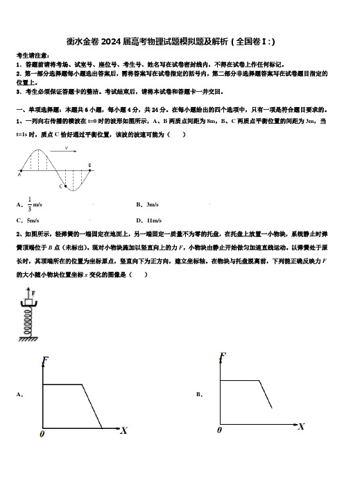 衡水金卷2024届高考物理试题模拟题及解析(全国卷I：)