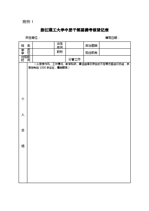 中层干部届满考核登记表