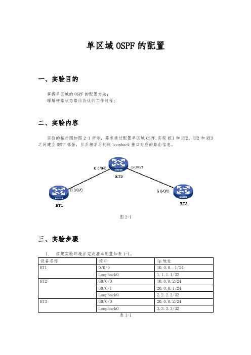 ospf单区域配置的实验报告