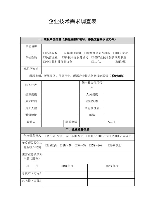 企业技术需求调查表