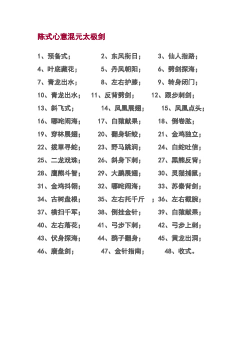 陈式心意混元剑48式名称