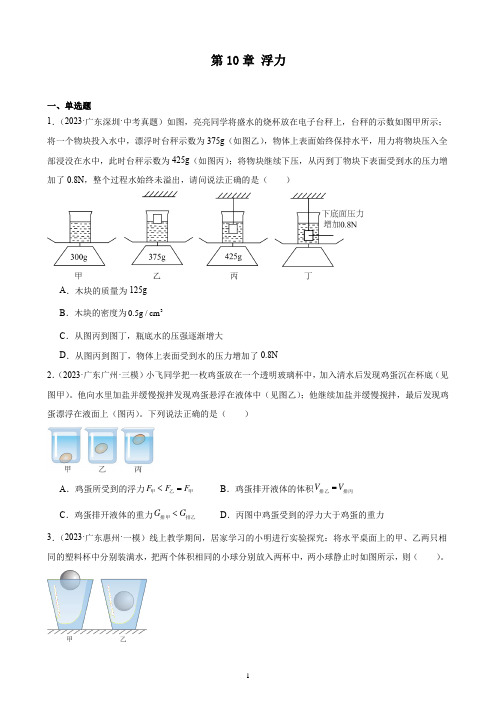 第10章 浮力 模拟练习(含答案) 2024年物理中考一轮复习(广东地区适用)