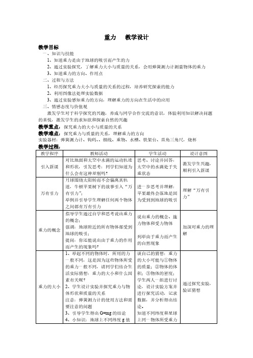 人教版初中物理八年级下册 第3节 重力 初中八年级下册物理教案教学设计课后反思 人教版