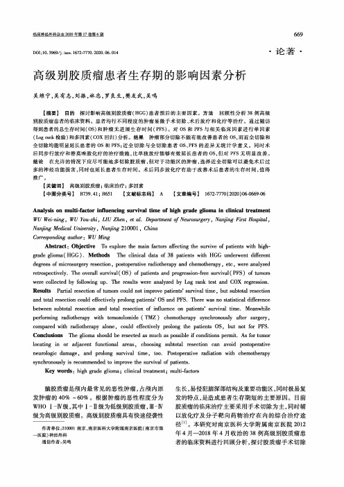 高级别胶质瘤患者生存期的影响因素分析