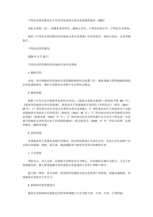 宁明县自然资源局关于印发突发地质灾害应急预案的通知(2020)