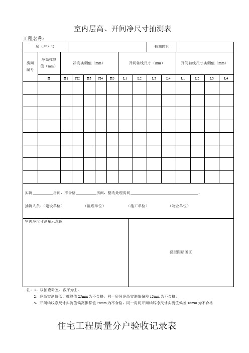 室内层高、开间净尺寸抽测表