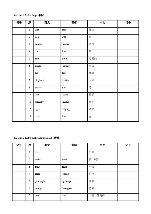 苏教版四年级上册英语单词