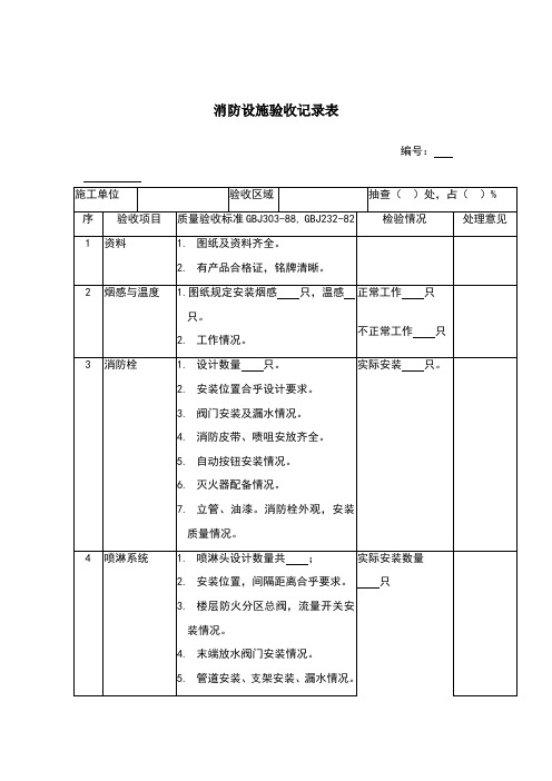 消防设施验收记录表范本