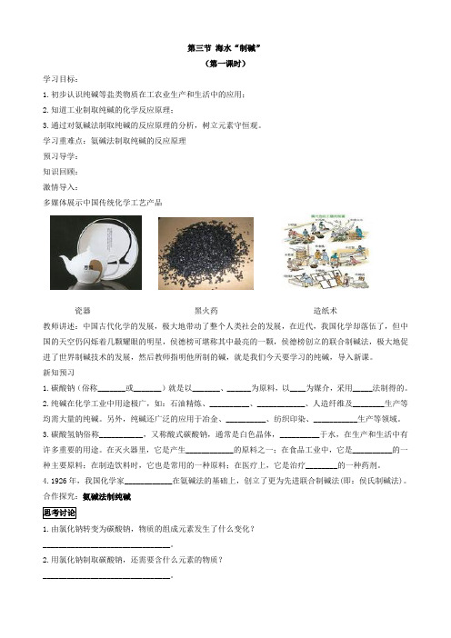 鲁教版九年级化学下册学案第三节 海水“制碱”