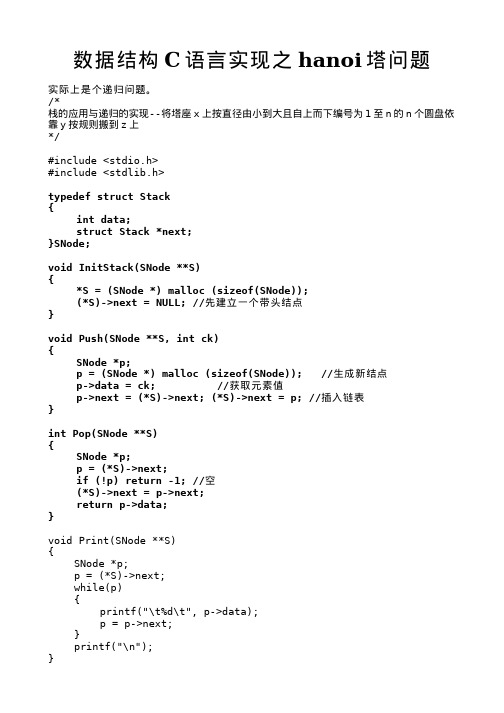 数据结构C语言实现之hanoi塔问题