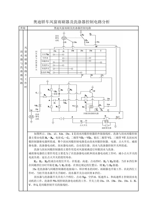 奥迪轿车雨刷器的各挡位电路分析