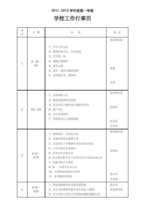 第一学期学校工作行事历