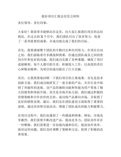 做好项目汇报总结发言材料