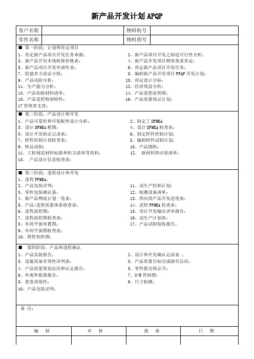 新产品开发计划APQP