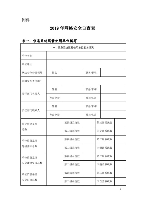 2019年国家体育总局网络安全自查表